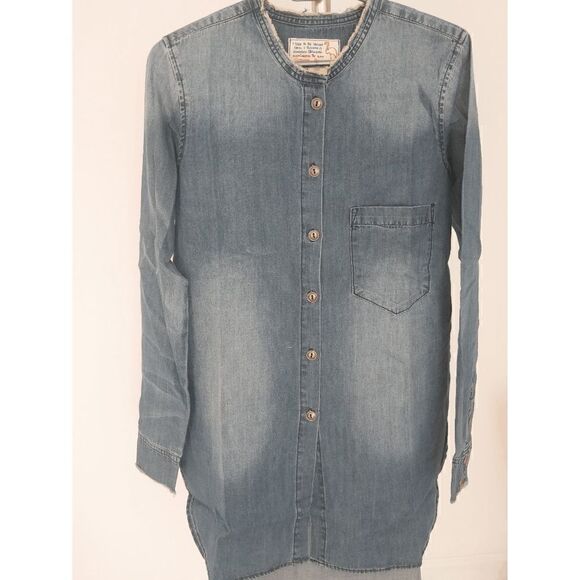 Free People x Sandrine Rose oversized Mandarin Denim Shirt Size S - Picture 2 of 9